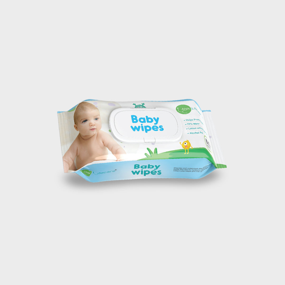 ANK Lifecare Baby Wipes - Aloe Vera, Alcohol-Free, 97% Water (Pack of 80)