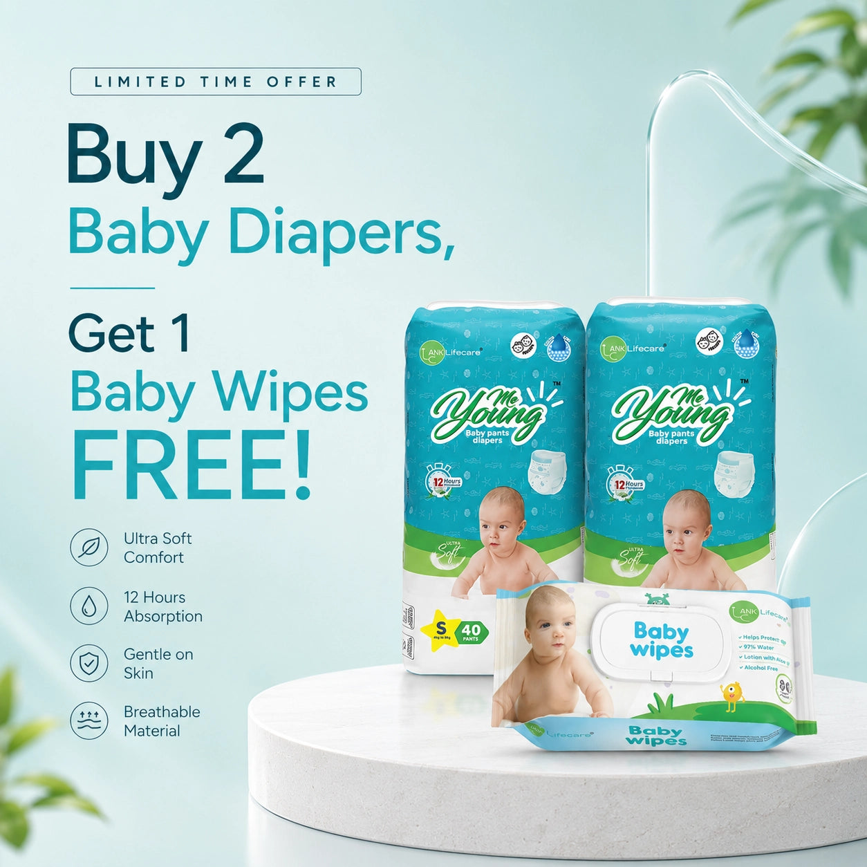 Me Young Baby Pant Diapers - Ultra Soft, Air Flow, 12-Hour Protection